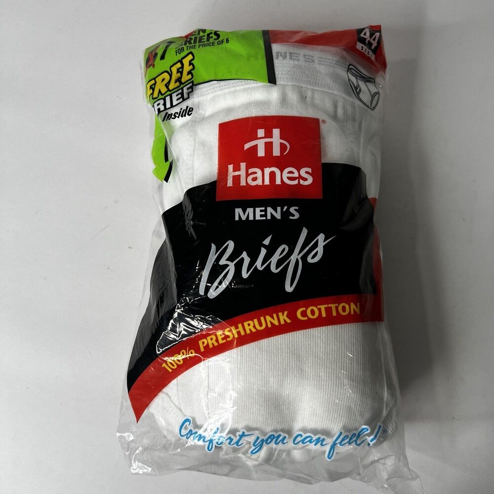 Vintage 1997 Hanes Men's 7 Pairs White Gray Stripe Band Navy Blue Briefs Size 44